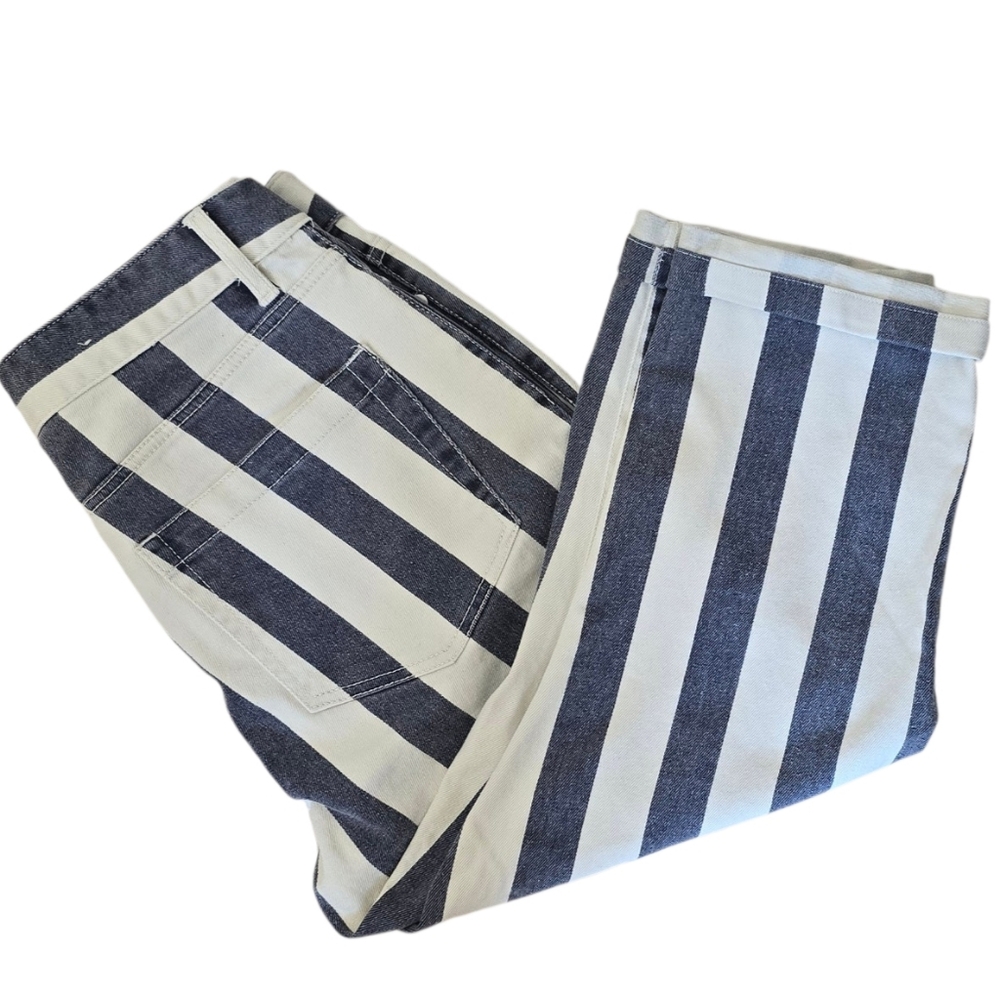 Vince Camuto Blue & White Stropped Cropped Denim Jeans Size 27/4